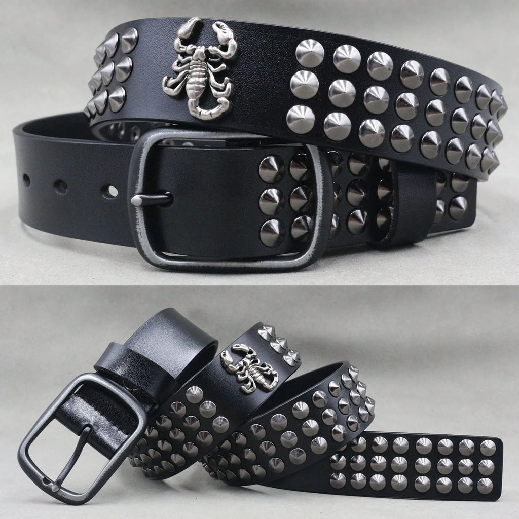 NEW Genuine Leather Heavy Metal Rivet Punk Belts for Men Rock Stud Cowboy Belt Men Ceinture Homme Waist Belt Cinturon Mujer