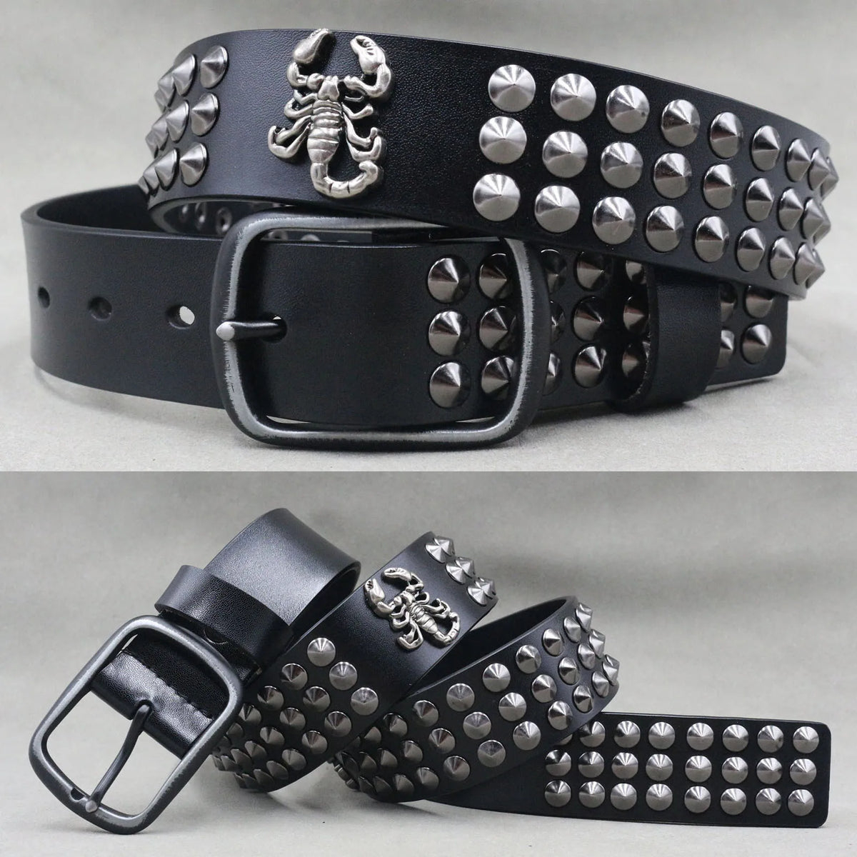 NUEVO Cinturón de cuero auténtico con remaches de metal pesado estilo punk para hombre, cinturón de vaquero con tachuelas, cinturón de cintura para hombre, cinturón para mujer