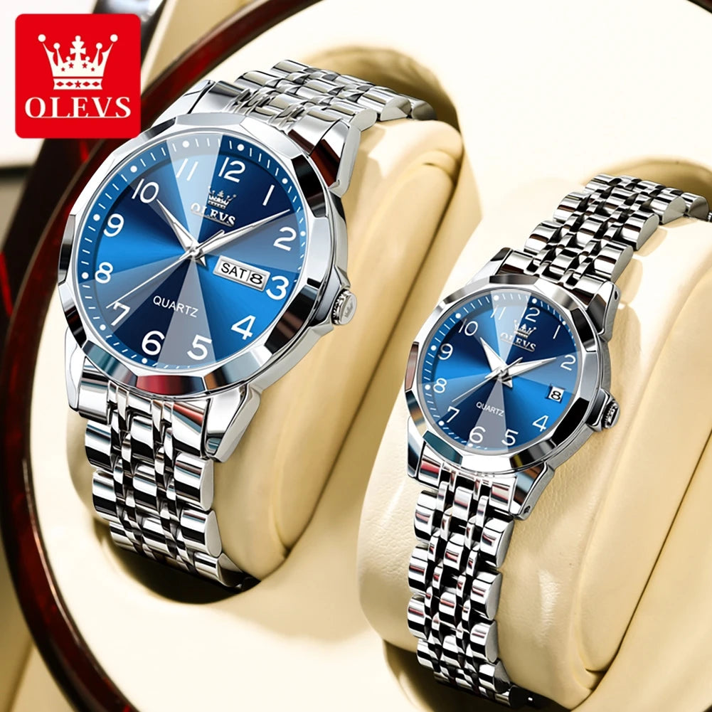 OLEVS 9970 Luxury Quartz Watch Classic Rhombus Mirror Waterproof Digital Dial Men's Watch Women's Watch Date Week Couple Watch