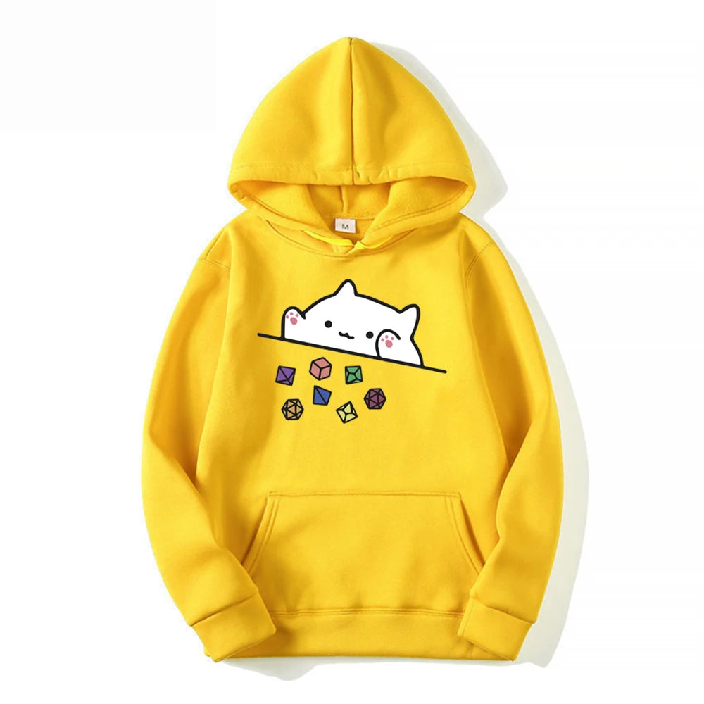 Cat Throwing Dice Hoodie Dungeon Master Tabletop RPG Gaming Hooded Sweatshrit Cute Cat Lover Pullover Retro DnD Unisex Hoodies