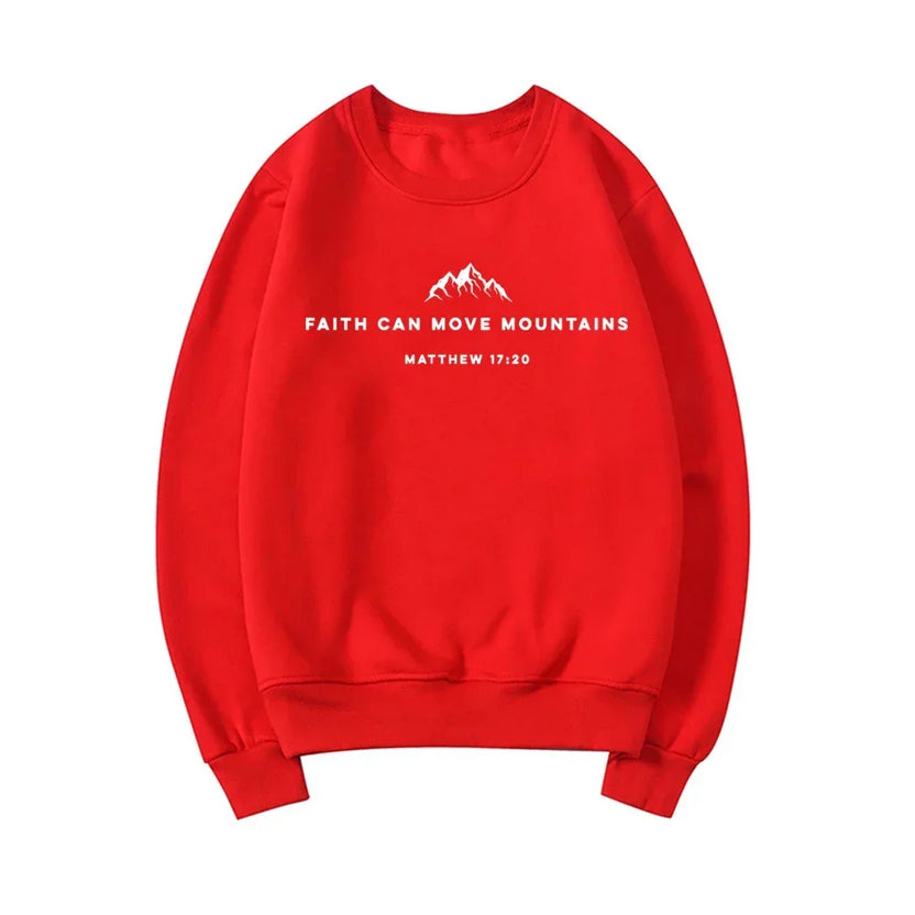 Bluza z napisem Faith Can Move Mountains Chrześcijańska bluza bez kaptura Bluza z cytatem z Biblii Bluza z kapturem Jesus Faith Modna odzież damska góra