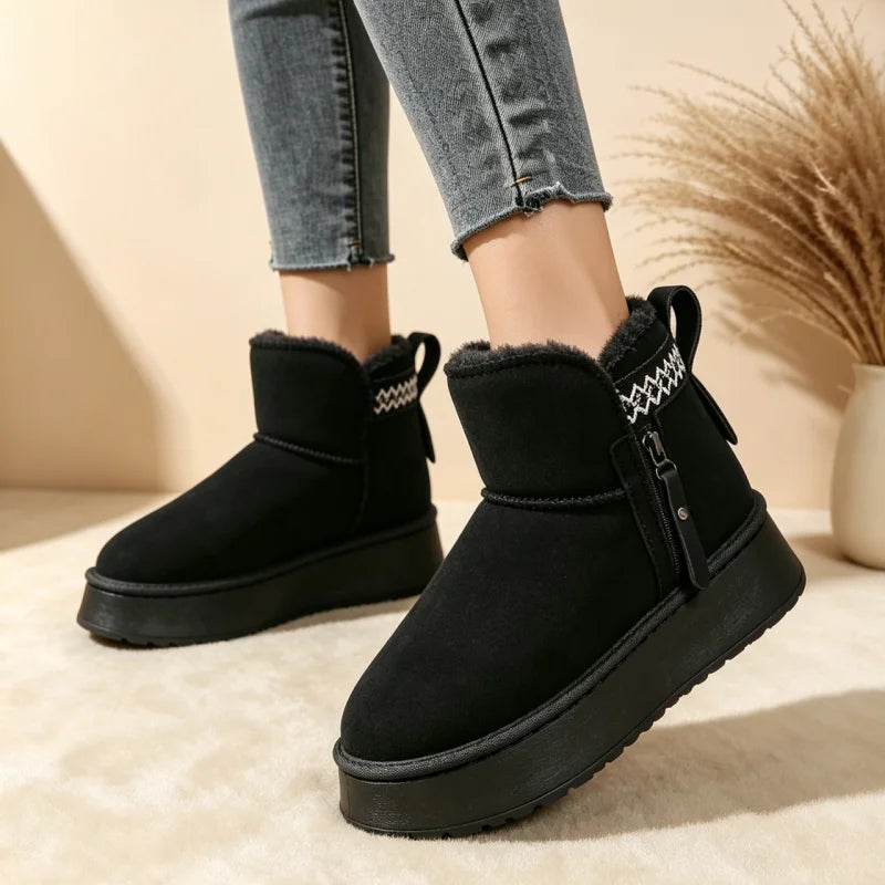 WVNE Women's Short Plush Lined Snow Boots with Zipper