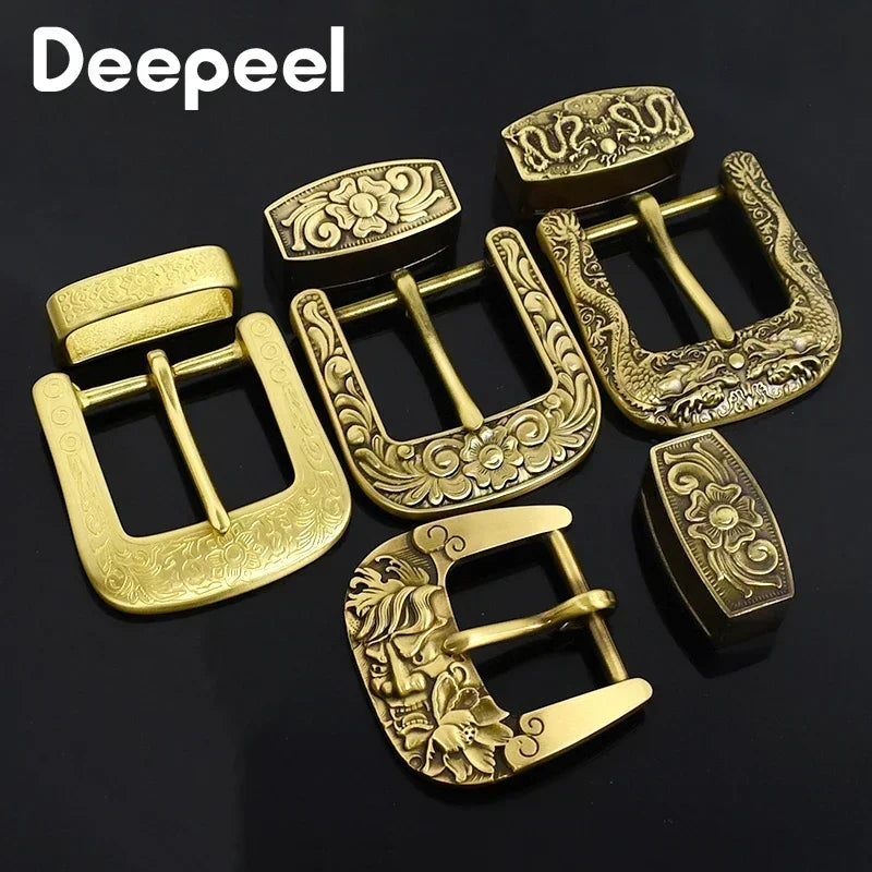 Deepeel 40mm Pure Brass Belt Head Men's Copper Vintage Dragon Belts Pin Buckle for 36-38mm Waistband Leather Crafts Accessories