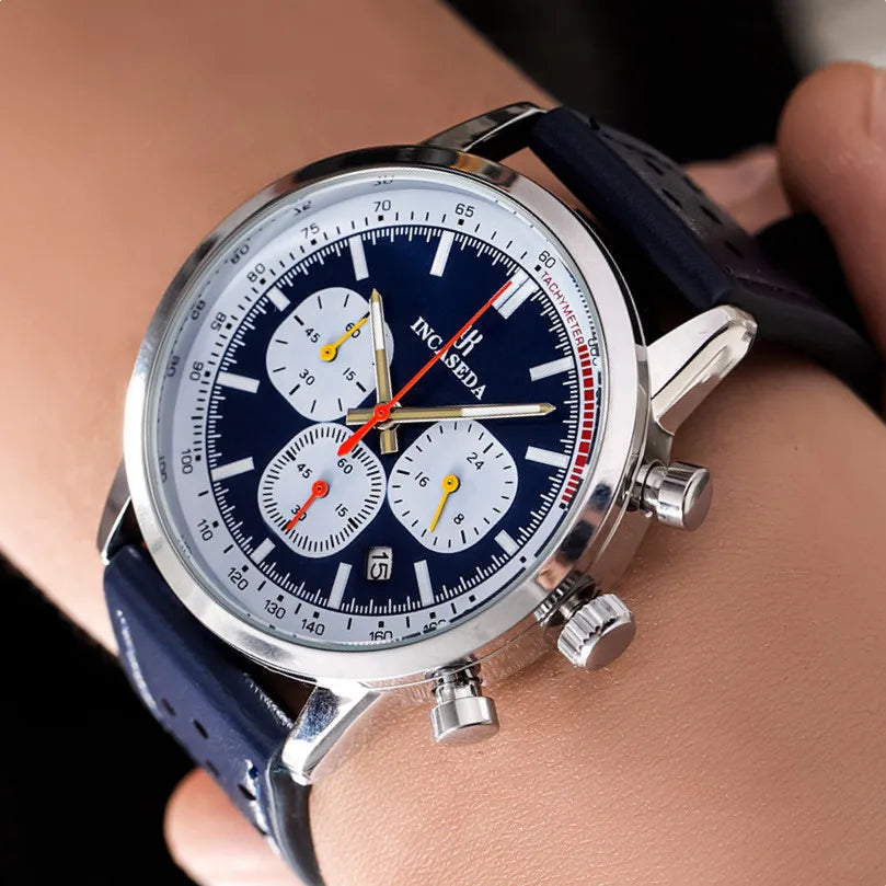 Reloj de cuarzo multifuncional luminoso, deportivo, impermeable y con cronógrafo, de cuero