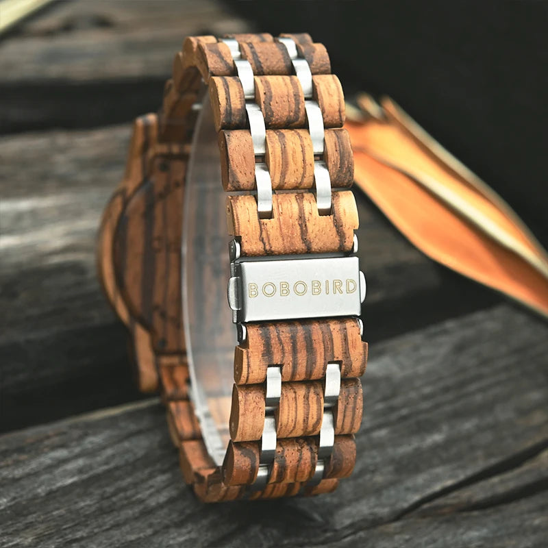 Custom Wood Watch BOBOBIRD Personalized Name Brand BOBOBIRD Chronograph Military Quartz Wristwatch With Wooden Box Dropshipping