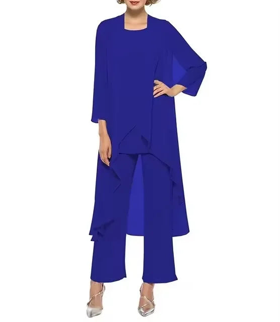 Womens 3-Pieces Set Mother of Bride Dress Party Dress Pant Suits Bussiness Elegant Formal Chiffon Plus Size for Formal Wedding
