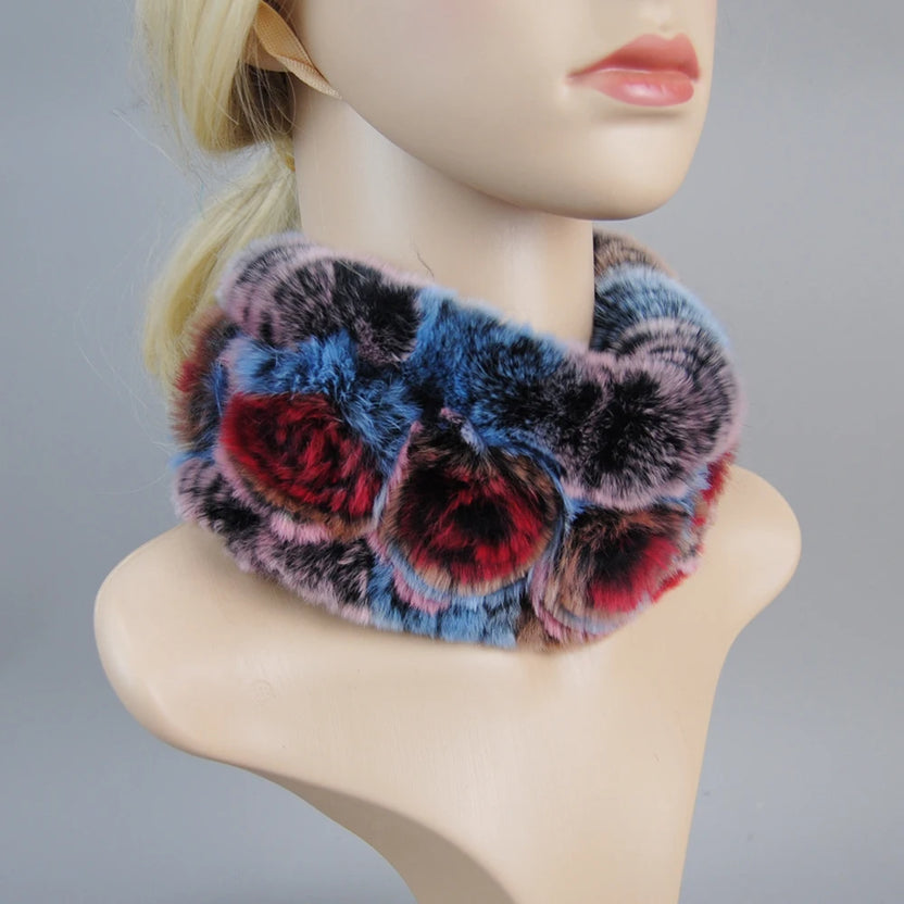 Damen Strick-Set aus echtem Rexkaninchenfell, Mütze und Schal, natürlicher warmer Rexkaninchenfell-Schal, Wintermütze für Damen, Set aus echtem Rexkaninchenfell