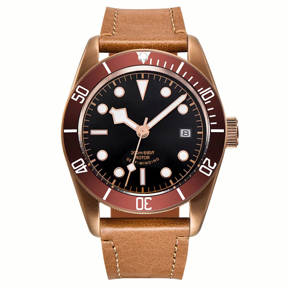 Custom Logo NH35A Miyota Sport 20ATM Watch PVD Coffee Bronze Case Sapphire Glass Luminous Deployant Clasp Deepwaterproof