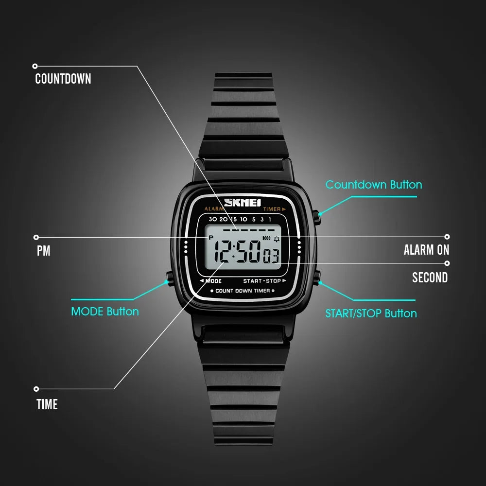 SKMEI 1901 Luxury Women Watches Small Dial Digital Chrono Calendar Watch Waterproof Ladies Wristwatch Clock Montre Femme 1620