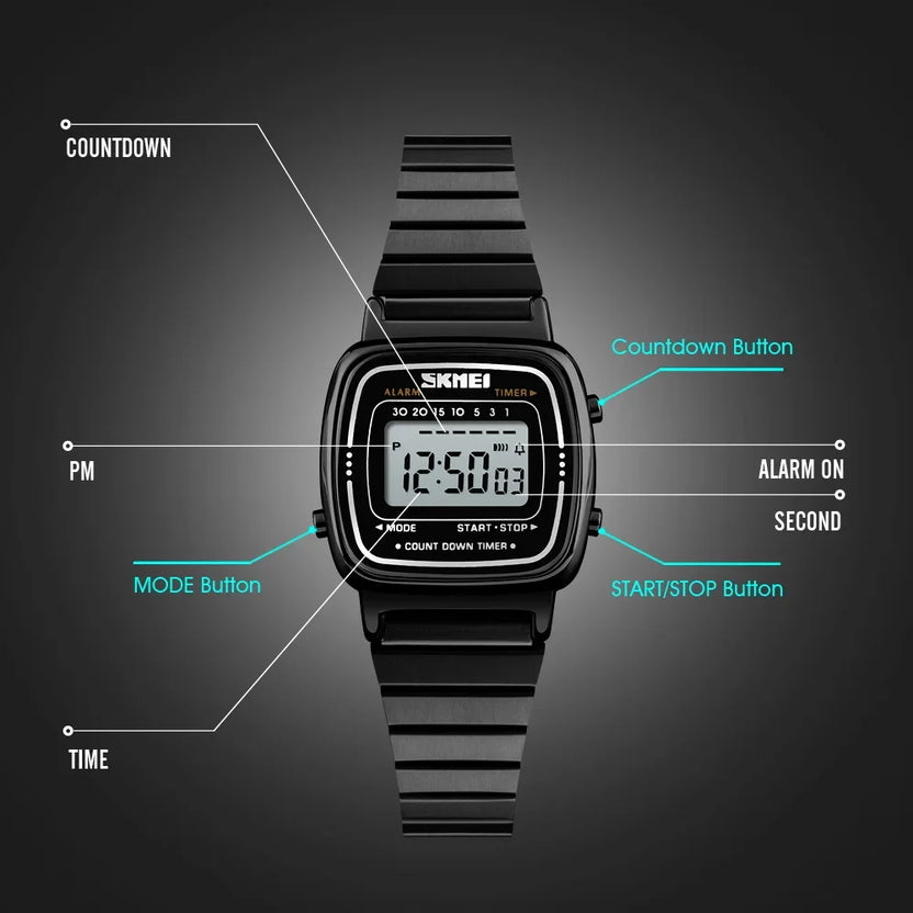 Reloj digital de lujo para mujer SKMEI 1901, esfera pequeña, cronógrafo, calendario, resistente al agua, reloj de pulsera para dama, Montre Femme 1620