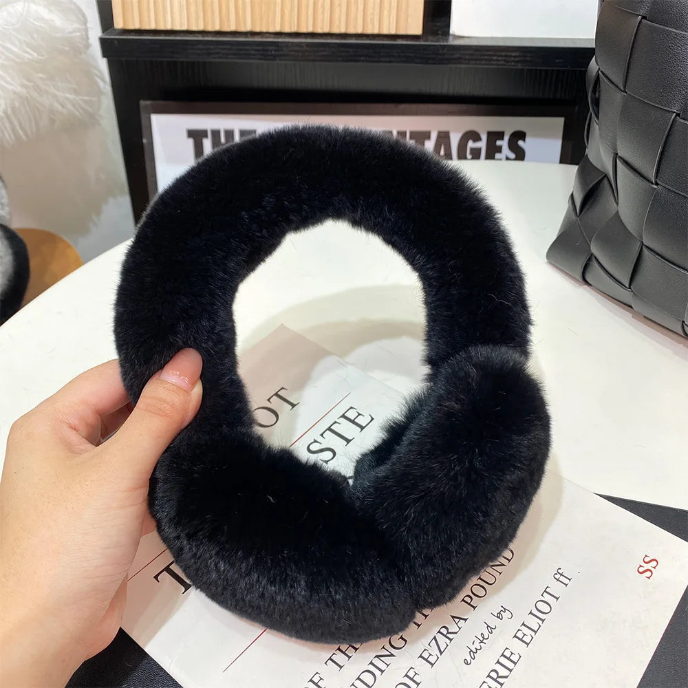 Ear Muffs for Women Winter EarWarmers Soft Warm Cable Furry Real Rex Rabbit Ear Covers for Cold Weather