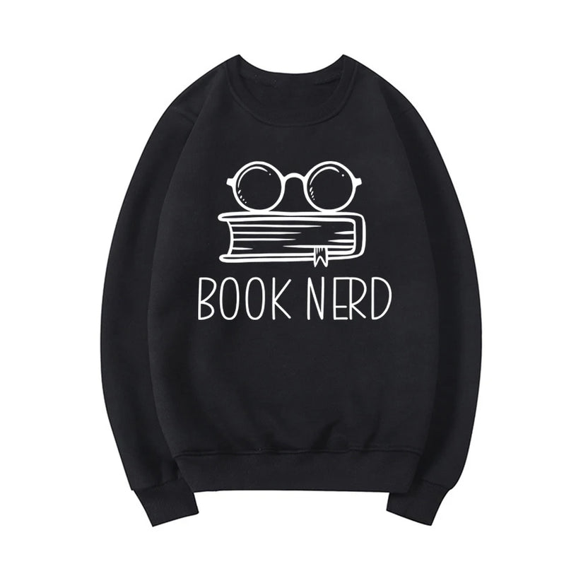 Bluza z napisem Book Nerd, szkielety, bluza dla moli książkowych, bluza unisex z długim rękawem, bluza bez kaptura, bluza do czytania, odzież dla bibliotekarzy, codzienne topy