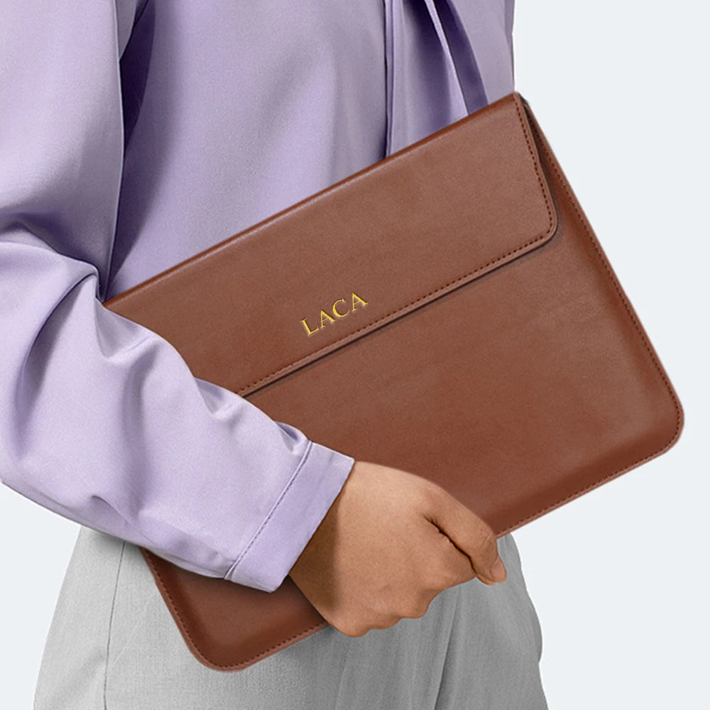 Customized Name PU Leather Men's and Women's Laptop Case Bag 13/15 English Computer Stand Computer Bag