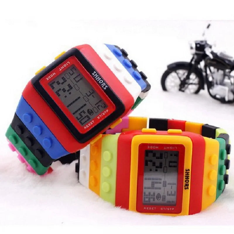 Relojes digitales LED modernos para niños, bloques de construcción coloridos, estilo unisex, deportivos, reloj de pulsera para hombre y mujer, regalo para niños