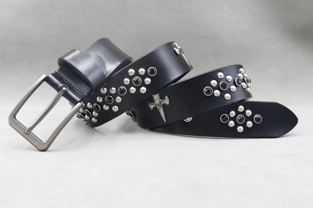 Heavy Metal Punk Belt Genuine Leather Hip Hop Belts for Men Cross Rivet Jeans Belt Male Strap Ceinture Homme Designer Belt