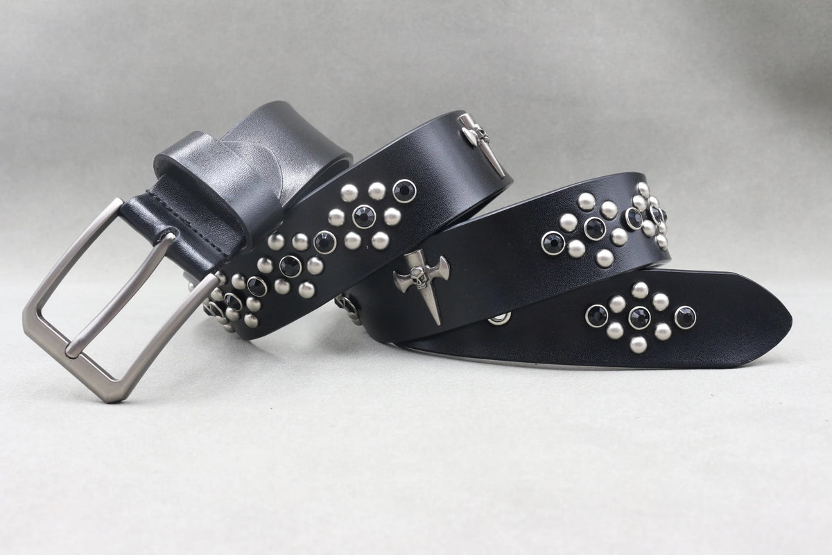 Cinturón de cuero genuino estilo punk heavy metal, cinturones de hip hop para hombre con remaches de cruz, cinturón para vaqueros, correa masculina, cinturón de diseñador para hombre