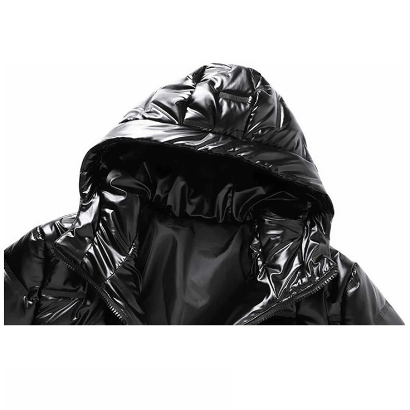 NONEAIR Chaquetas gruesas y cálidas de color negro brillante para hombre, ropa de abrigo, parkas con capucha para invierno, abrigos térmicos de moda, cortavientos para hombre
