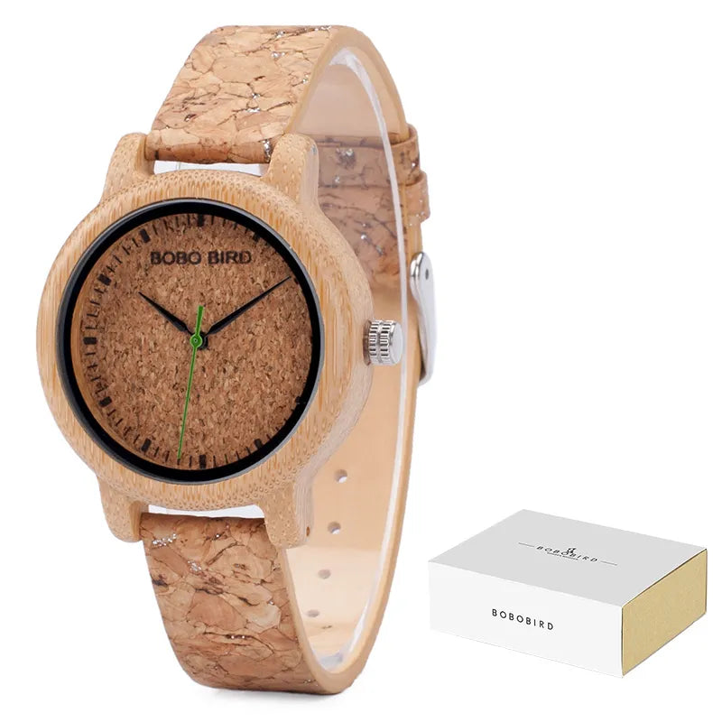 Relojes para parejas BOBO BIRD, relojes de madera, correa de corcho hecha a mano, reloj de bambú para mujer, de lujo en caja, logotipo personalizado, envío directo