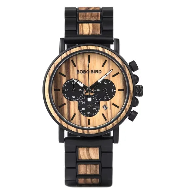 BOBO BIRD Wooden Watch Men's Quartz Wristwatch Military Chronograph Top Fashion Waterproof Clcok Great Gift Box Reloj Hombre