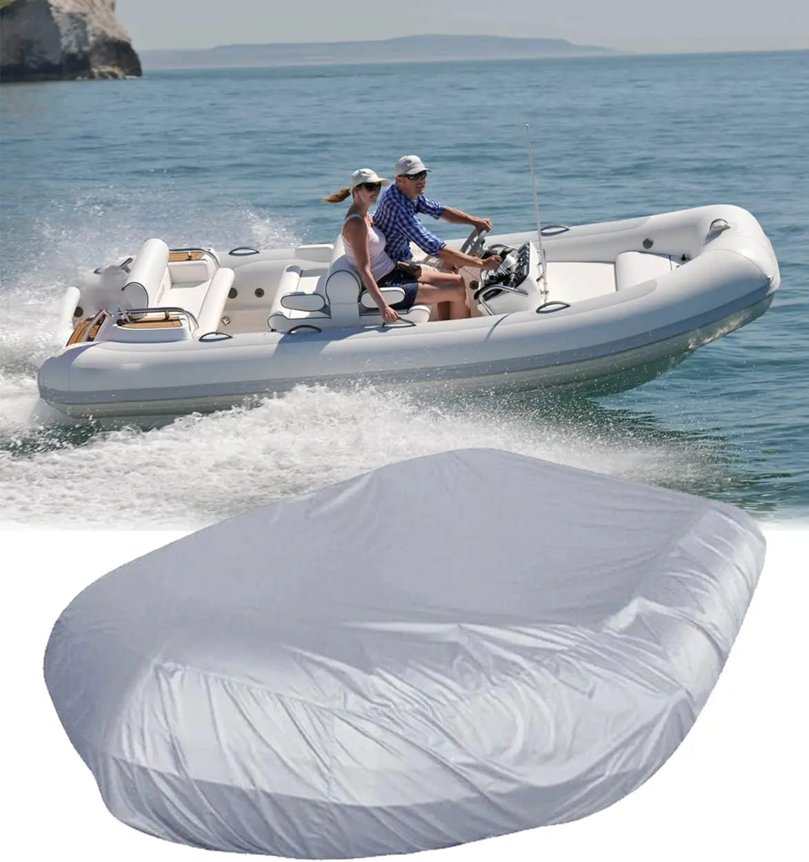 Cubierta universal para bote tipo V, impermeable, a prueba de polvo, anti-UV, resistente a la lluvia y nieve, para botes inflables, lanchas, botes de pesca y botes de goma, tamaño grande.