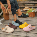 Women's Fabric Round Toe Flat Mules with Buckle Strap
