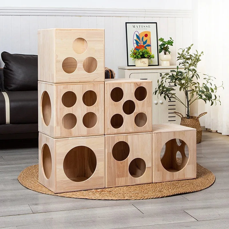 Solid Wood Cat Nest Four Seasons Universal Tunnel Villa Combination Creative Pet Cat House