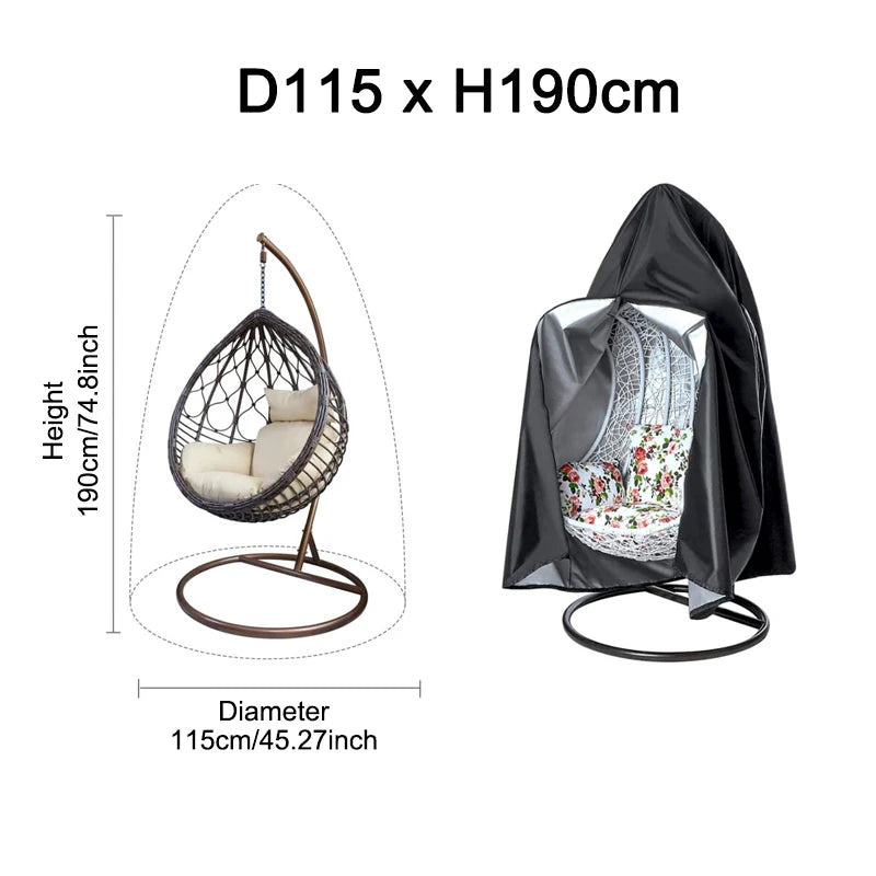 Egg Chair Cover Furniture Protector  Waterproof With Zipper Against Rain Rust Durable Anti-Uv Windproof Hanging Swing for Garden