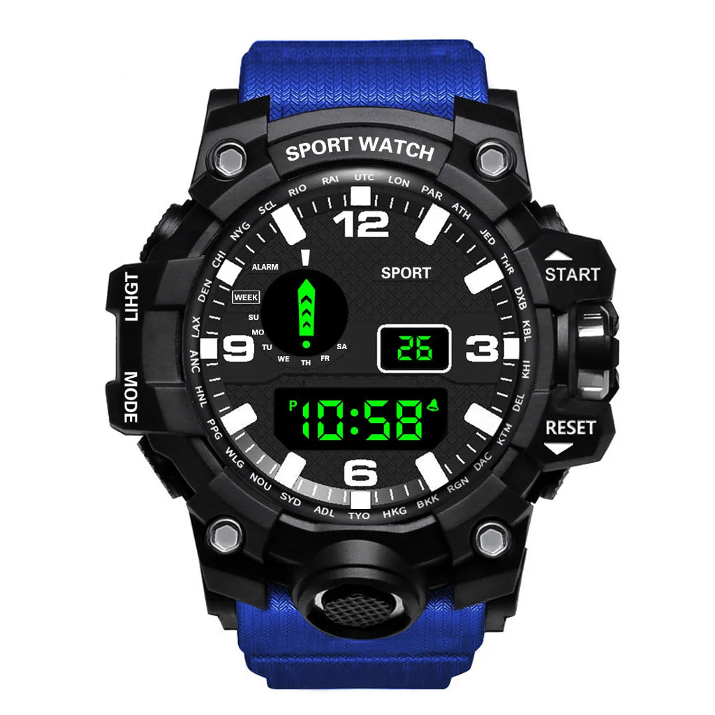 Reloj deportivo electrónico para hombre, esfera grande, multifuncional, resistente al agua, luminoso, con alarma, reloj militar para niño y hombre