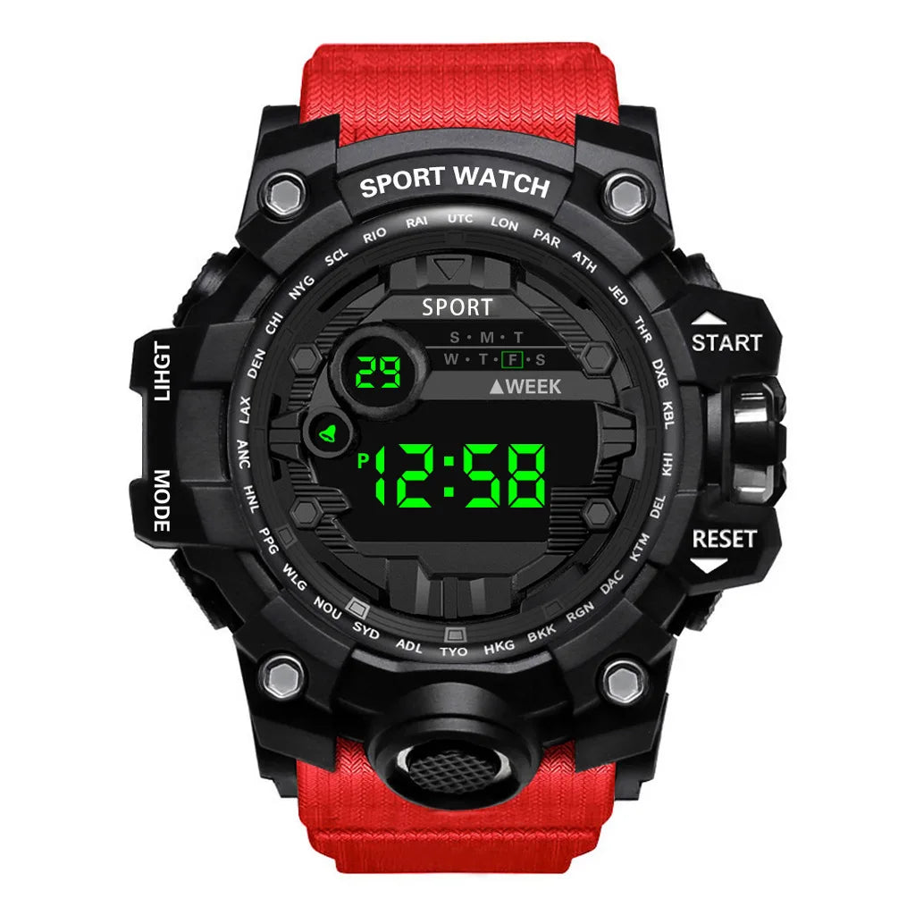 Reloj de pulsera electrónico deportivo de moda para hombre, reloj militar para niños con esfera grande multifuncional, impermeable y luminoso con alarma