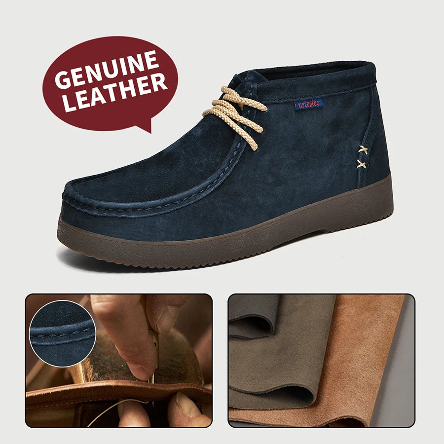 Genuine Leather Hand-Sewn Stitching Mens Boots Casual, Mocasines Para Hombre, Lace Up, Ankle Chukka Boots Slip on Lightweight