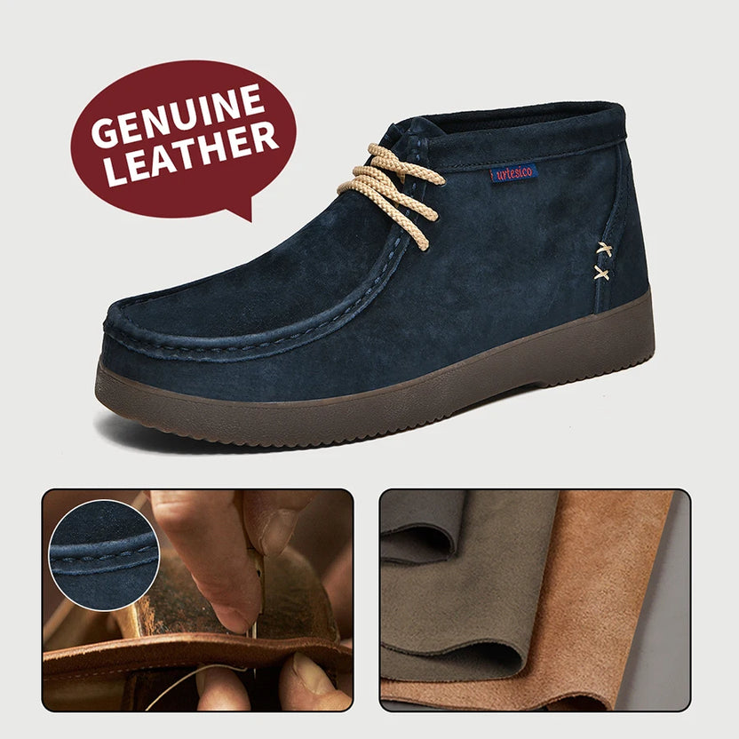 Genuine Leather Hand-Sewn Stitching Mens Boots Casual, Mocasines Para Hombre, Lace Up, Ankle Chukka Boots Slip on Lightweight