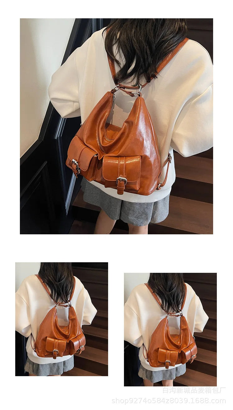 Vintage PU Leather Hobo Shoulder Bag for Women with Adjustable Strap