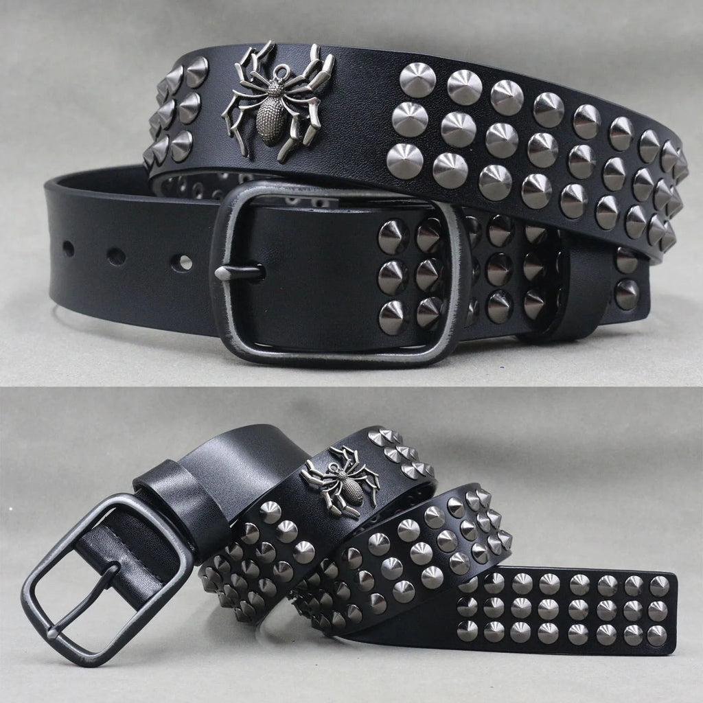 NEW Genuine Leather Heavy Metal Rivet Punk Belts for Men Rock Stud Cowboy Belt Men Ceinture Homme Waist Belt Cinturon Mujer