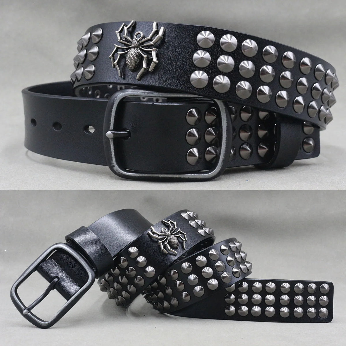 NUEVO Cinturón de cuero auténtico con remaches de metal pesado estilo punk para hombre, cinturón de vaquero con tachuelas, cinturón de cintura para hombre, cinturón para mujer