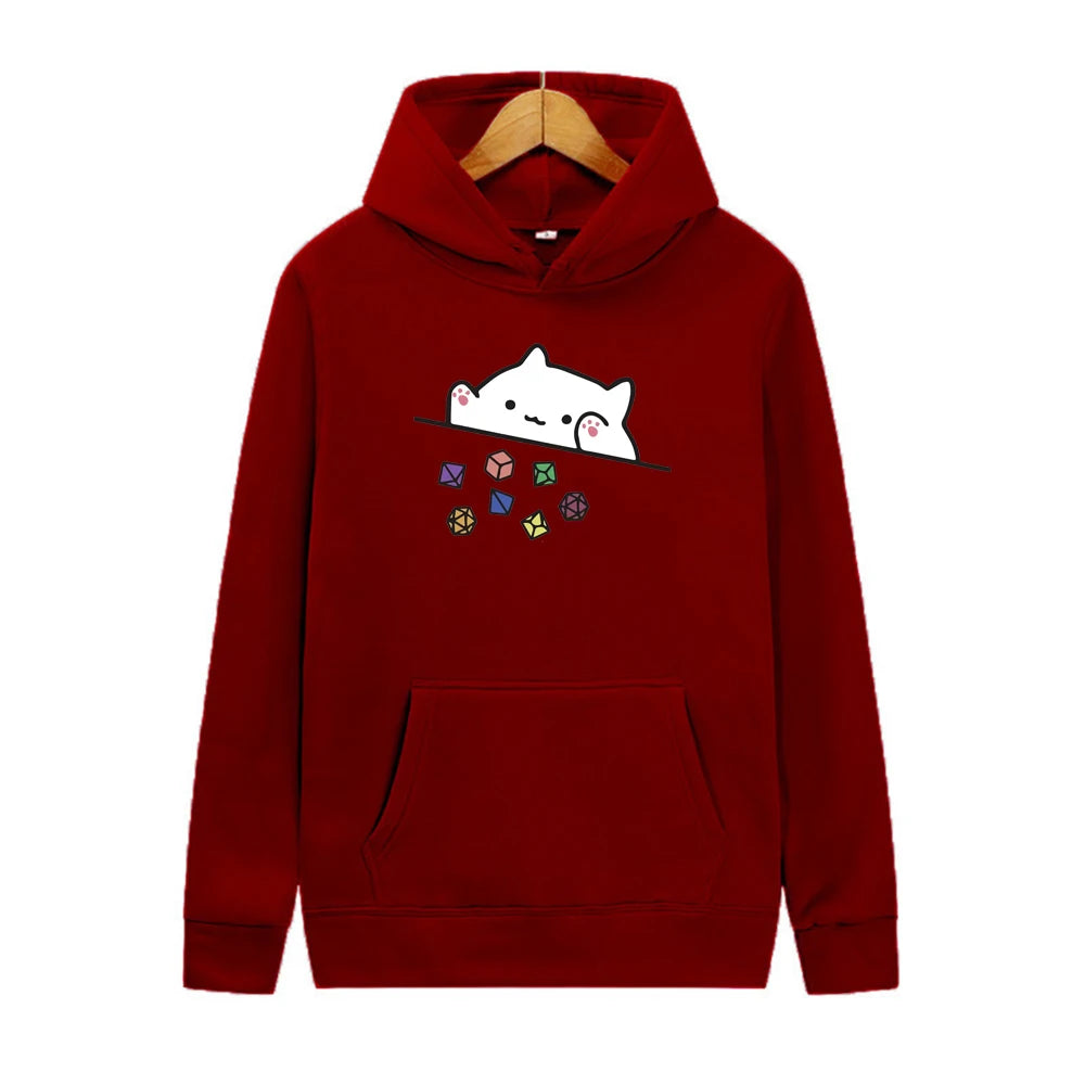 Cat Throwing Dice Hoodie Dungeon Master Tabletop RPG Gaming Hooded Sweatshrit Cute Cat Lover Pullover Retro DnD Unisex Hoodies