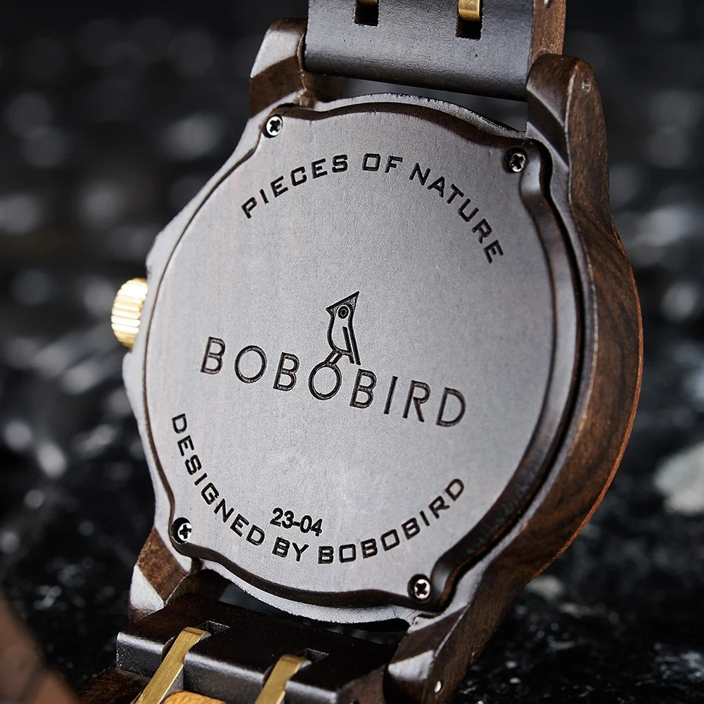 Wooden  Men's Watches BOBOBIRD New Fashion Japanese Movement Quartz Wristwatch Week Date Display Custom Name Brand Great Gift