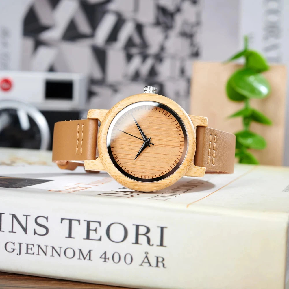 Relojes de pareja de cuarzo en madera de bambú BOBO BIRD con correas de piel