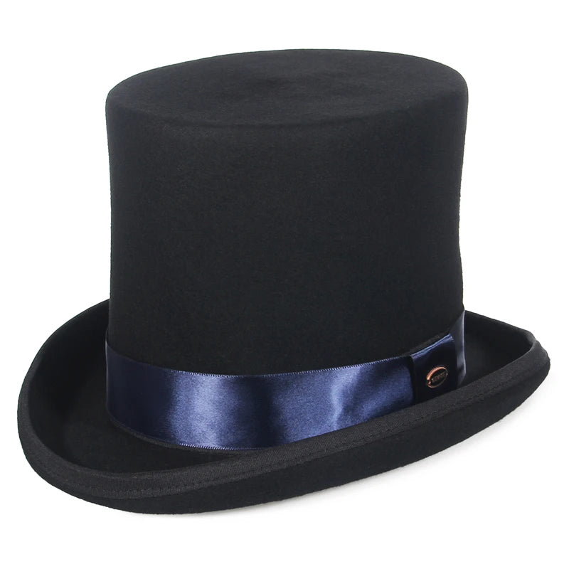 GEMVIE Haut-de-forme 17 cm en 100 % feutre de laine castor, chapeau haut de forme, melon, cylindre pour femmes et hommes, costume de Chapelier fou, chapeau de magicien