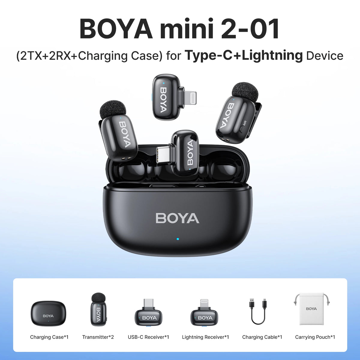 Micrófono de solapa inalámbrico BOYA Mini 2 con reducción de ruido por IA