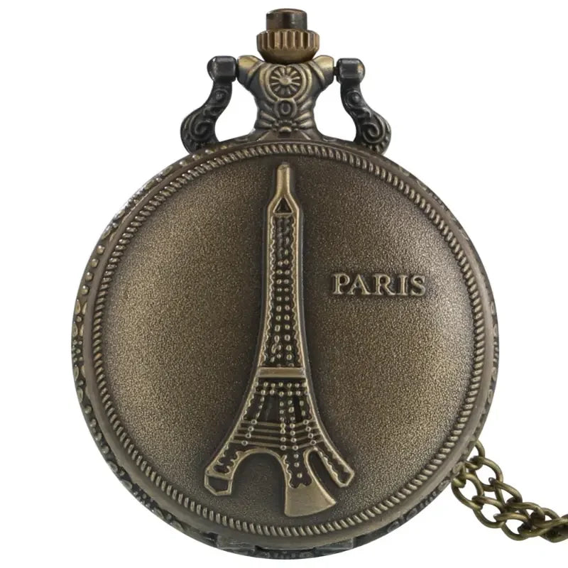 Vintage Paris Eiffel Tower Notre Dame Design Quartz Pocket Watch LE LOUVRE Necklace Pendant Art Souvenir Clock for Men Women