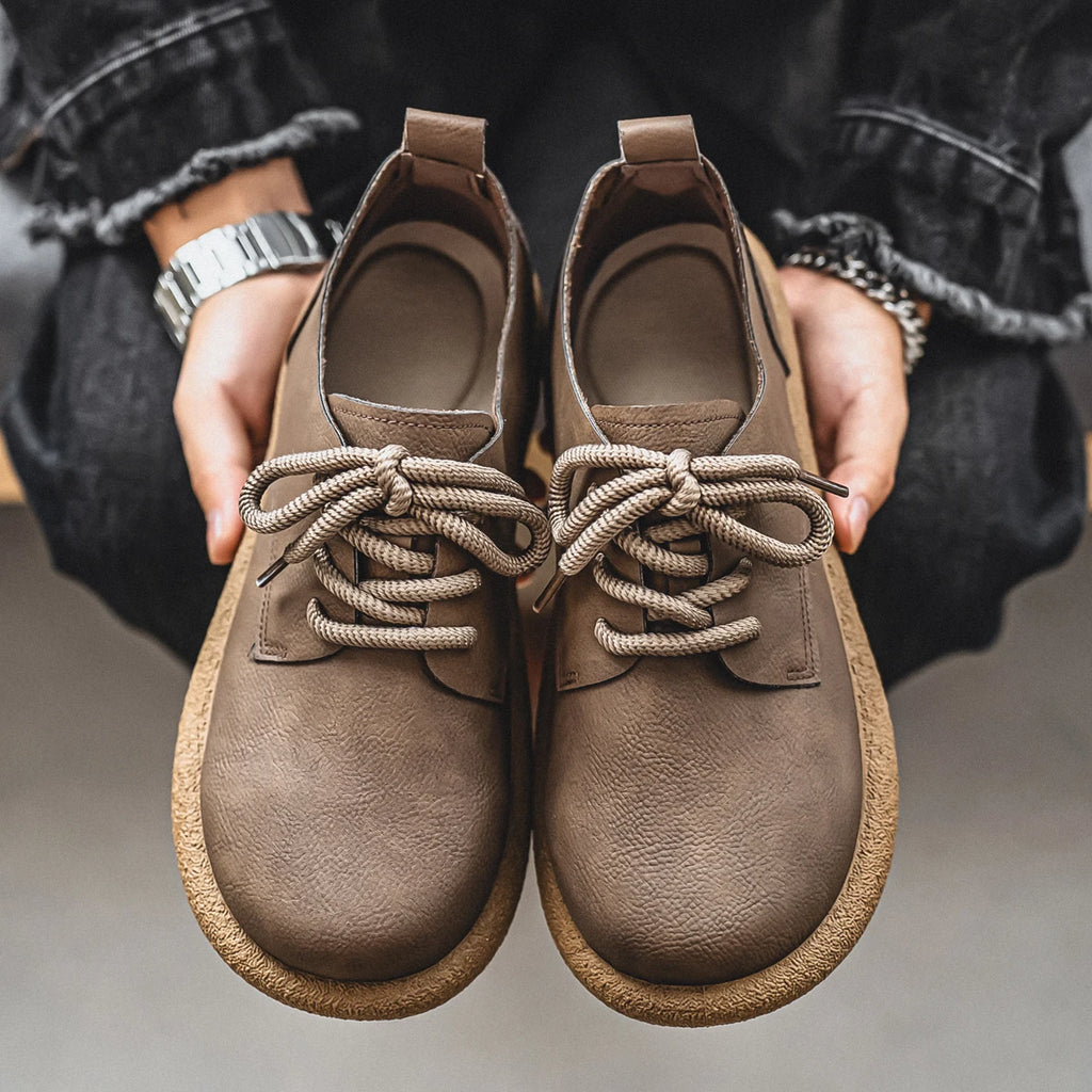 Men Plus Size Retro British Style PU Leather Shoes Ankle Comfortable Foot Feel Casual Shoe Wear-Resistant Outsole Walking Shoes