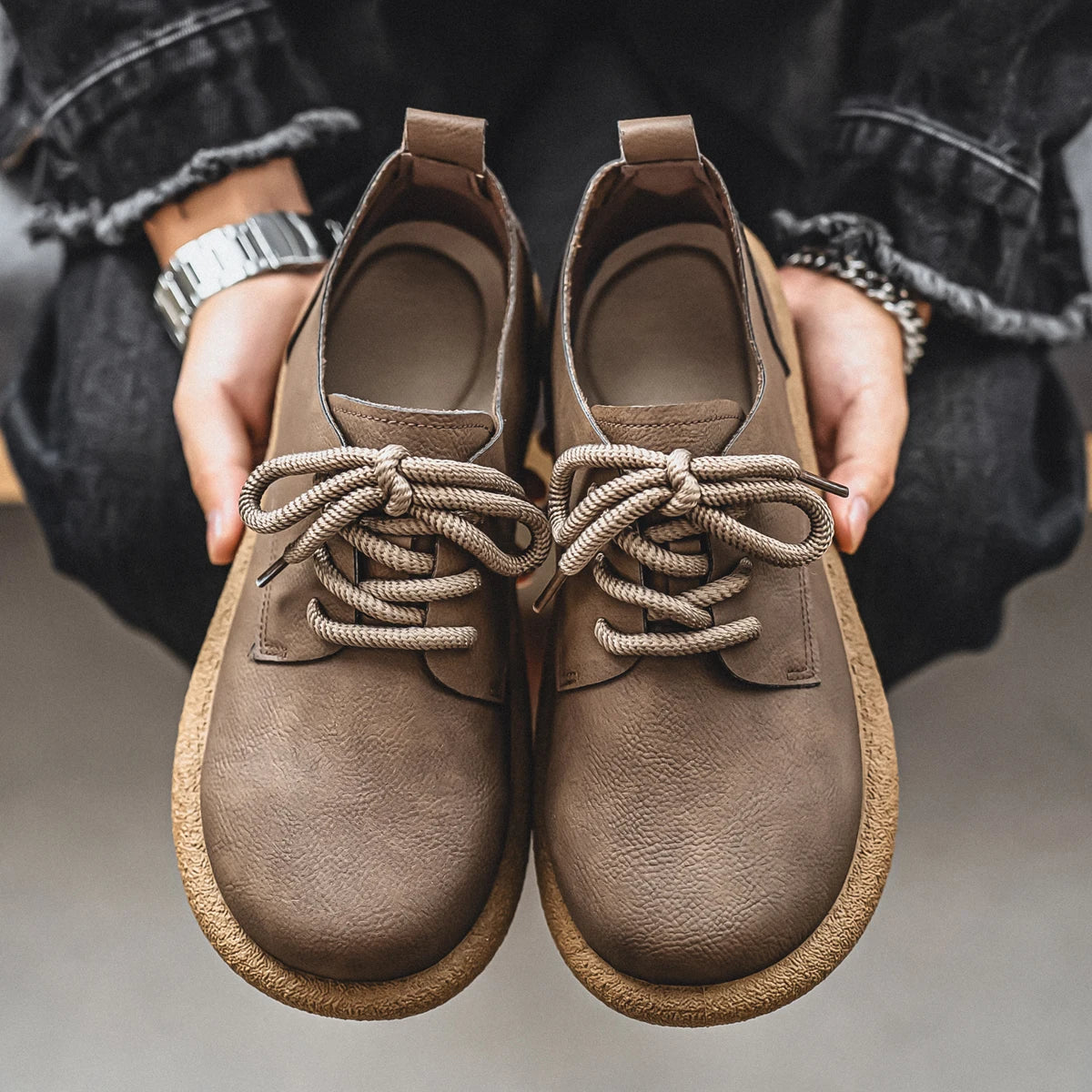 Men Plus Size Retro British Style PU Leather Shoes Ankle Comfortable Foot Feel Casual Shoe Wear-Resistant Outsole Walking Shoes