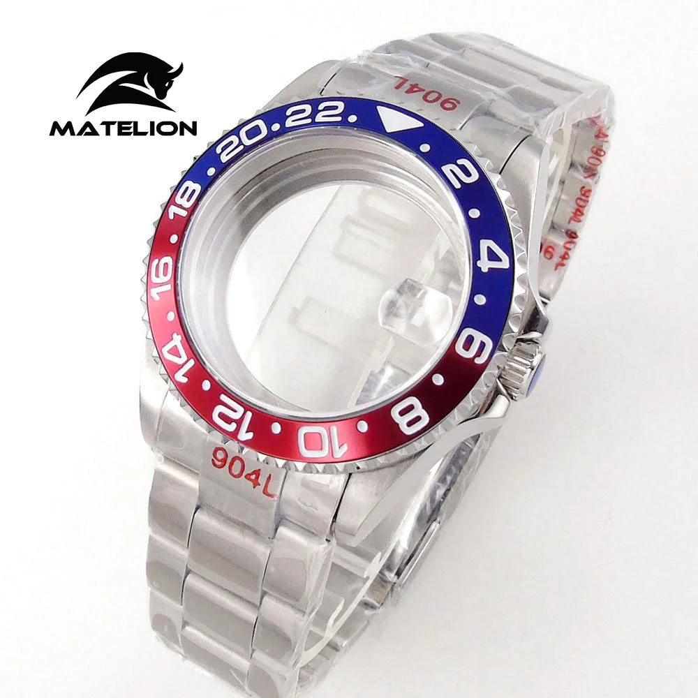 Koperta do zegarka Matelion 20ATM Dive 40mm SUB, pasuje do mechanizmów NH35, NH34 GMT, ETA 2824, PT5000, stalowa bransoleta, szafirowe szkło, 120 kliknięć, przesuwane zapięcie