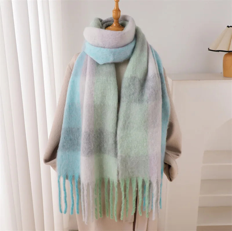 2026 Winter Thick Warm Scarf Women Cashmere Shawl and Wraps Pashmina Neckerchief Bufanda Female Rainbow Hairy Tessel Echarpe New