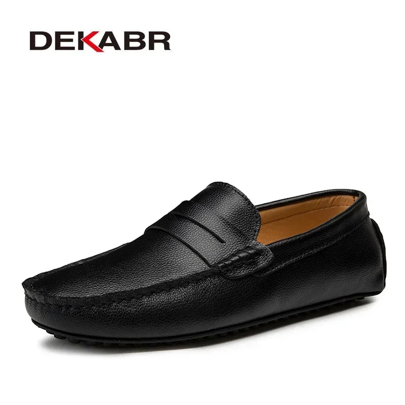 Mocasines DEKABR de talla grande 38~49 para hombre, zapatos náuticos de moda en piel auténtica, calzado plano casual de marca para hombre