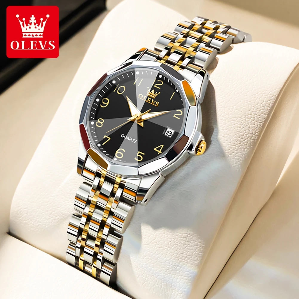OLEVS 9970 Luxury Quartz Watch Classic Rhombus Mirror Waterproof Digital Dial Men's Watch Women's Watch Date Week Couple Watch