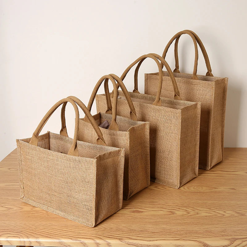 Women's Jute Tote Bag Large Capacity Shopping Bag Travel Storage Bag Open Mouth Men's Handbag