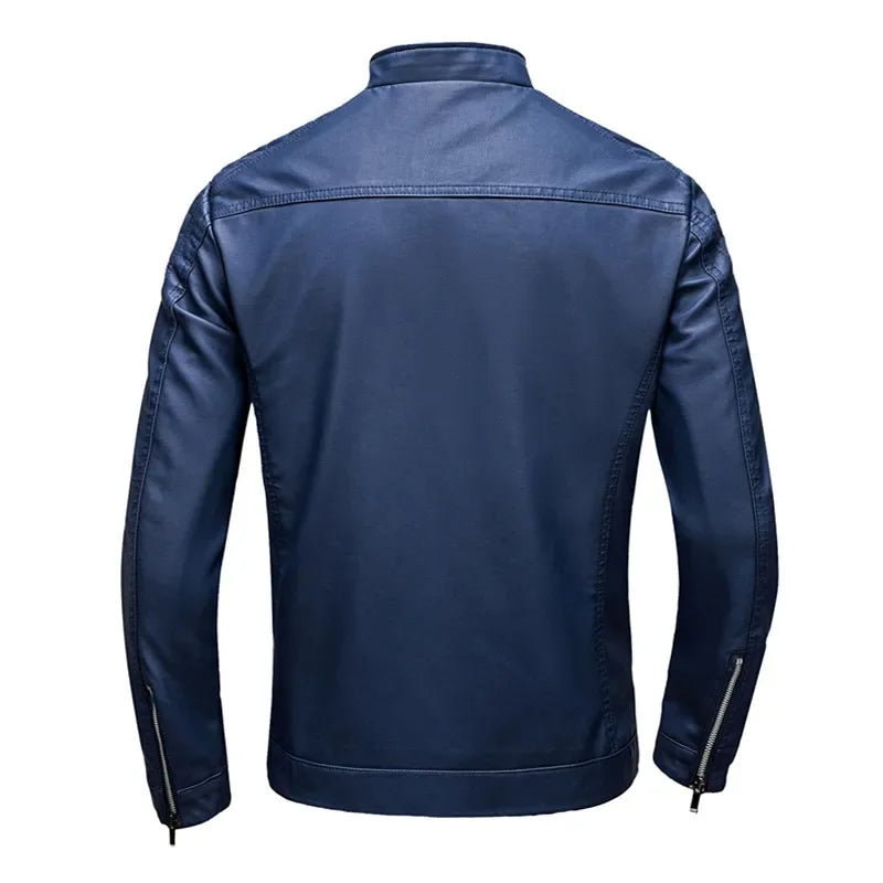 Chaqueta de cuero con cuello mao