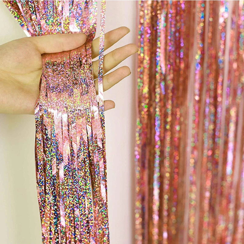 1PC 78.74 inch Party Backdrop Curtains Glitter  Tinsel Fringe Foil Curtain Birthday Wedding Decoration Adult Anniversary Decor
