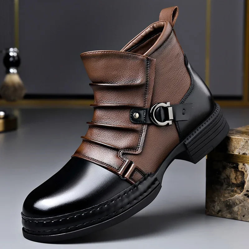 Herrskor höst vinter retro ankelboots mode vardagsskor för män dragkedja motorcykelstövlar nya designervarma platåskor